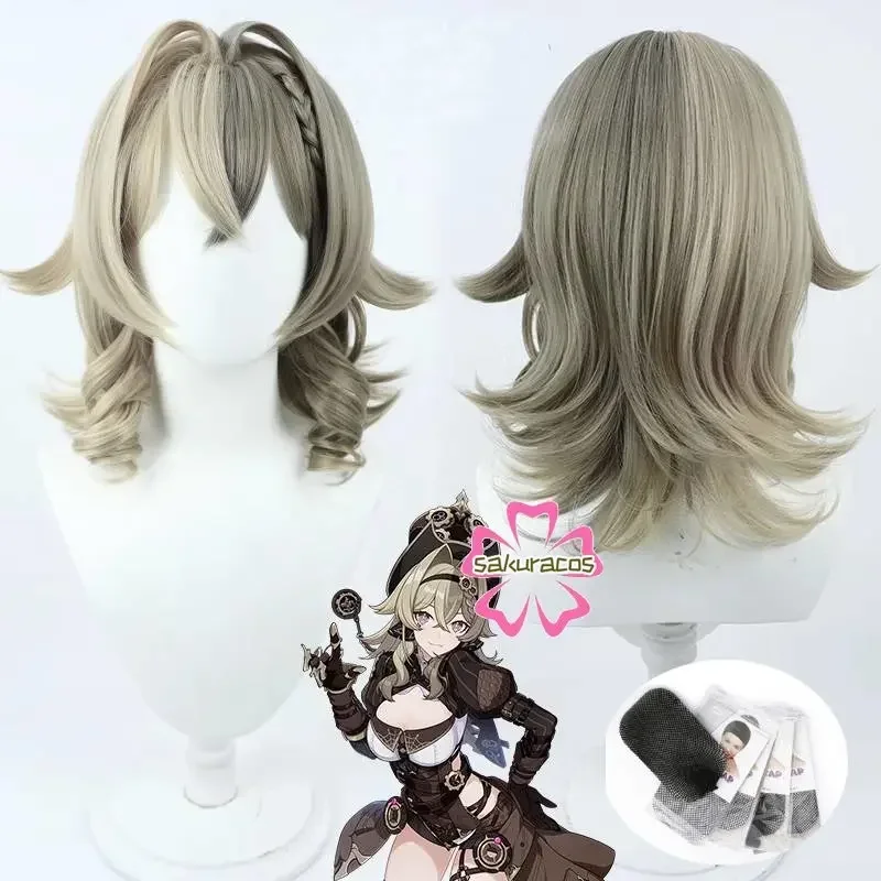 Honkai Impact Vill V Cosplay Wig Short Curly Hair Braided Linen Mixed Color Heat Resistant Synthetic Wigs Halloween Role Play