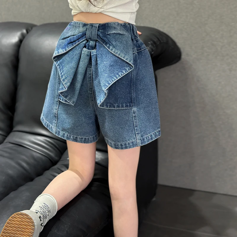 Stylish Kids Girl Summer Denim Shorts with Bow on the Back Tweens Child High Fashion Mini Jeans Shorts 5 6 7 8 9 10 11 12 13 14Y