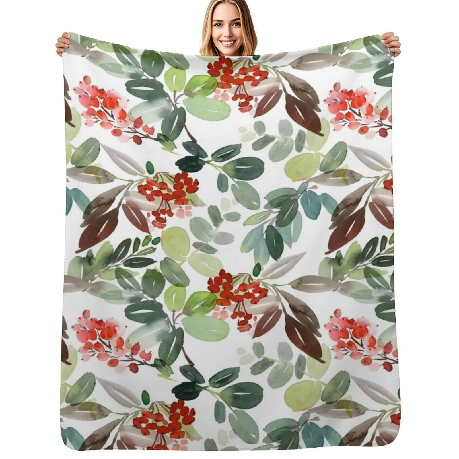 

Watercolour Rowan Berries Throw Blanket Fashion Sofas Quilt for babies Beautifuls Blankets