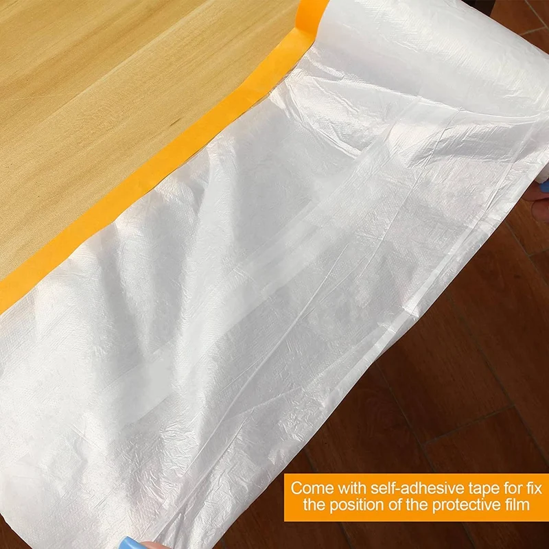 8 Rolls Clear Plastic Sheeting 4.9X 65.5 Ft Pre-Taped Masking Film Drop Cloths For Painting Automotive Painting Covering