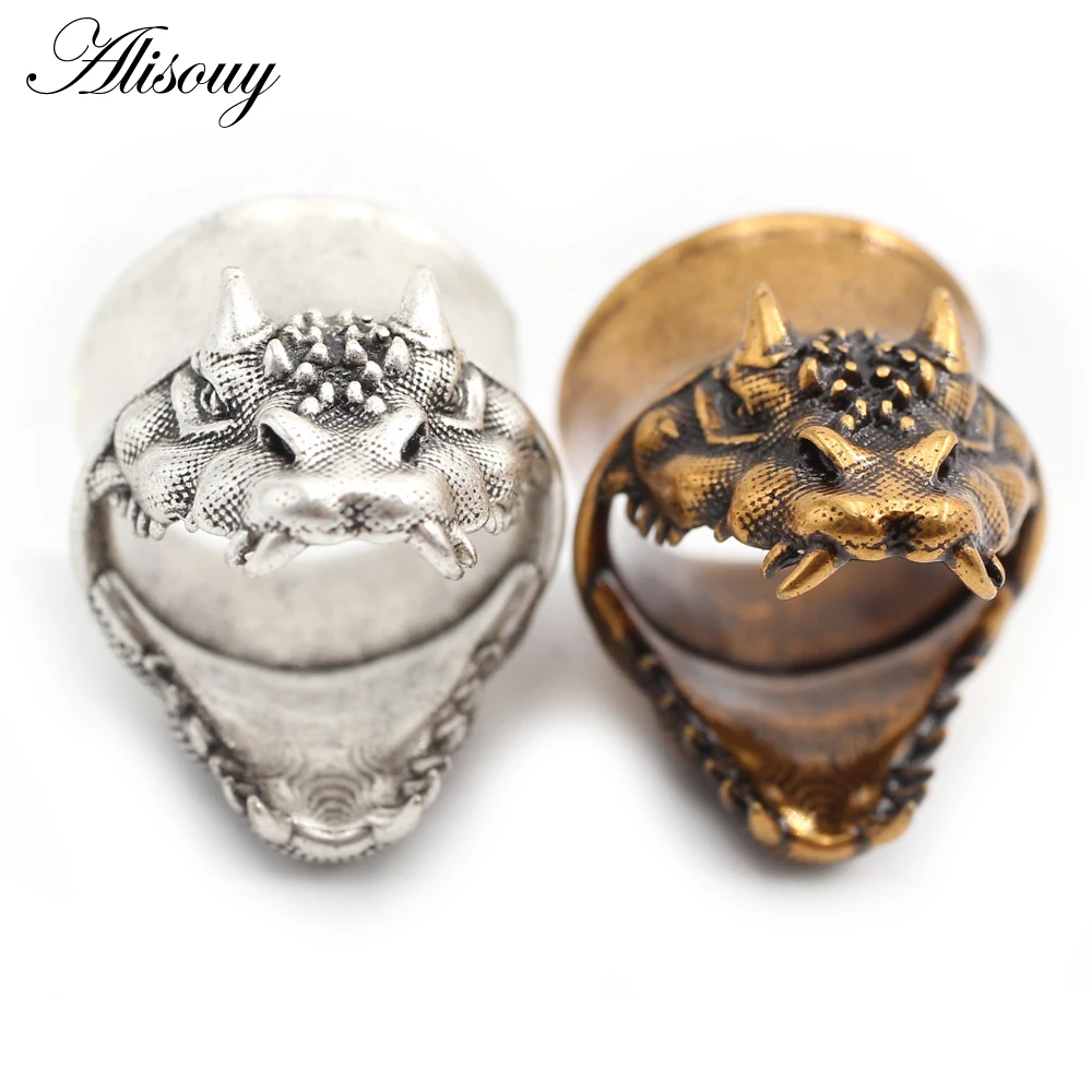 1Piece Punk Dragon Snake Copper Ear Tunnels Round Flared Plugs Expander Stretcher Gauges Unique Body Piercing Jewelry Men Women