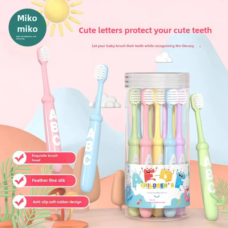 Miki Letter Children's Soft Bristle Toothbrush Gum Care Home Use 3-12 Years Old Student 10 Pieces Pack Wholesale