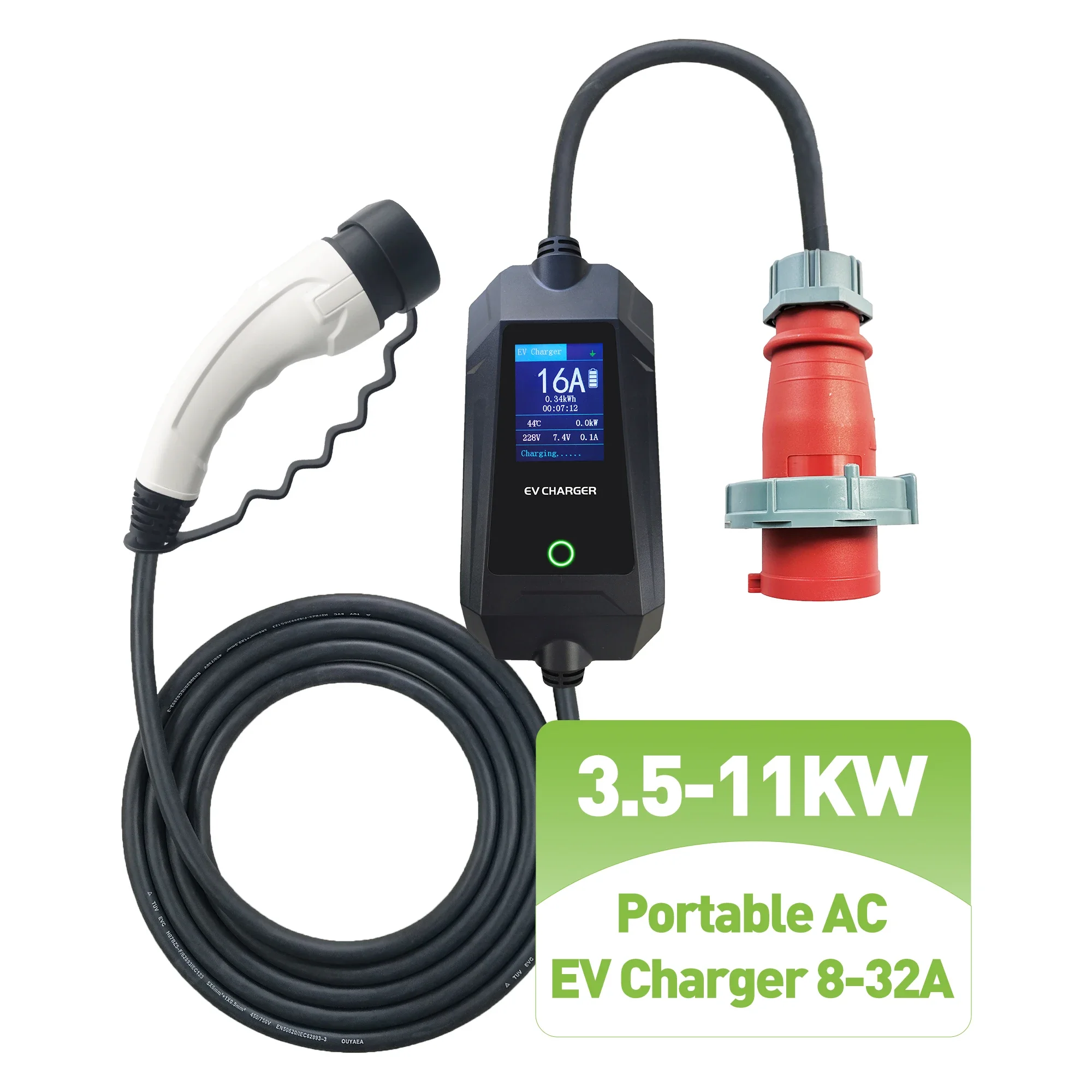 Cargador de Ev 7kw 32a cargador de vehículo de nueva energía AC EV carga portátil 32A 7KW cargador de Ev portátil tipo 2