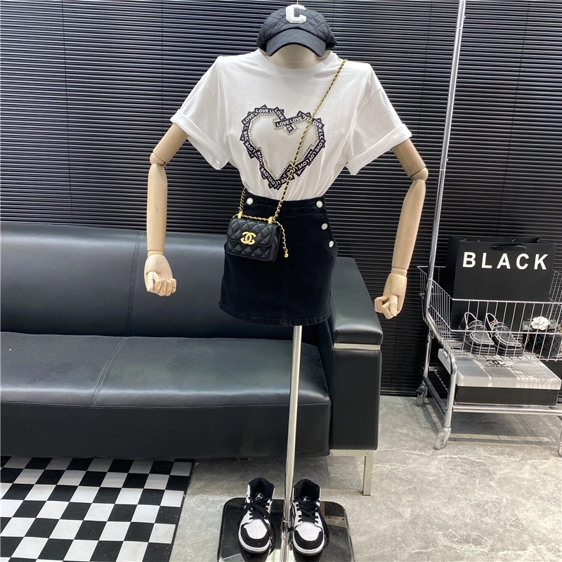 New 2022 fashion Designer new style Famous brand Diamond studded Love Letter Frosting T-shirt l casual Versatile Top women