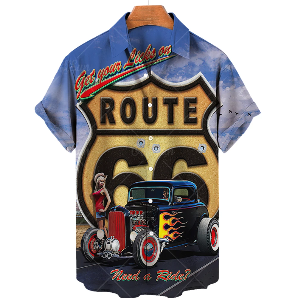 

66 Route Biker Men's Shirt 3d Motorcycle Girls Route 66 Shirt For Men American Short Sleeve Oversized Tops Tee Shirt Man Travel