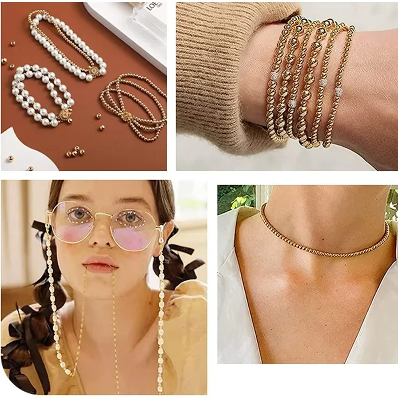 180pcs 18K Gold Plated Beads, 3mm 4mm 6mm Bracelet Beads Smooth Metal Spacer Beads Seamless Gold Ball Brass Tiny Beads