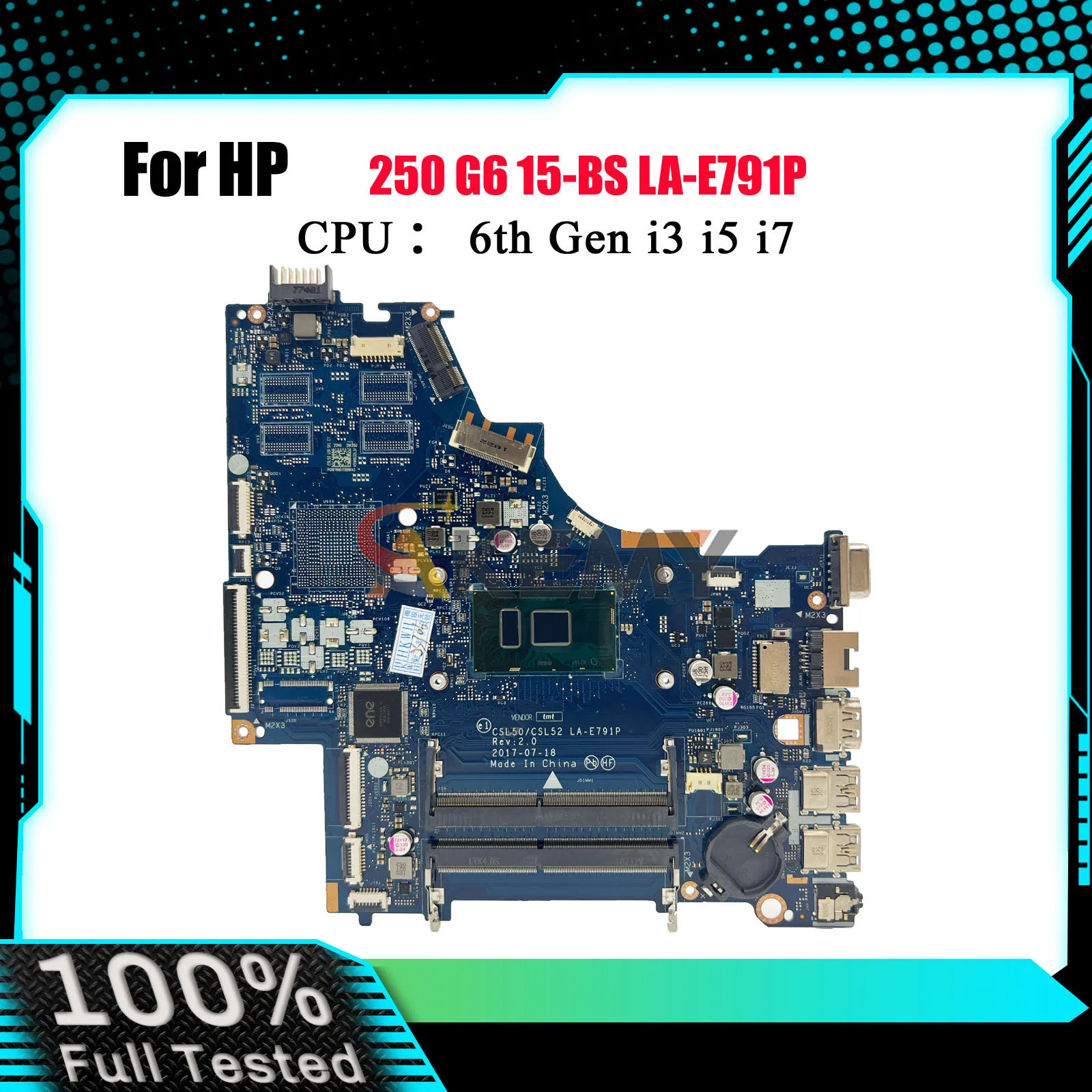 

LA-E791P Материнская плата для ноутбука HP 250 G6 15-BS с процессором i3 i5 i7 6-го поколения UMA 924750-001 924750-601 100% полностью протестирована