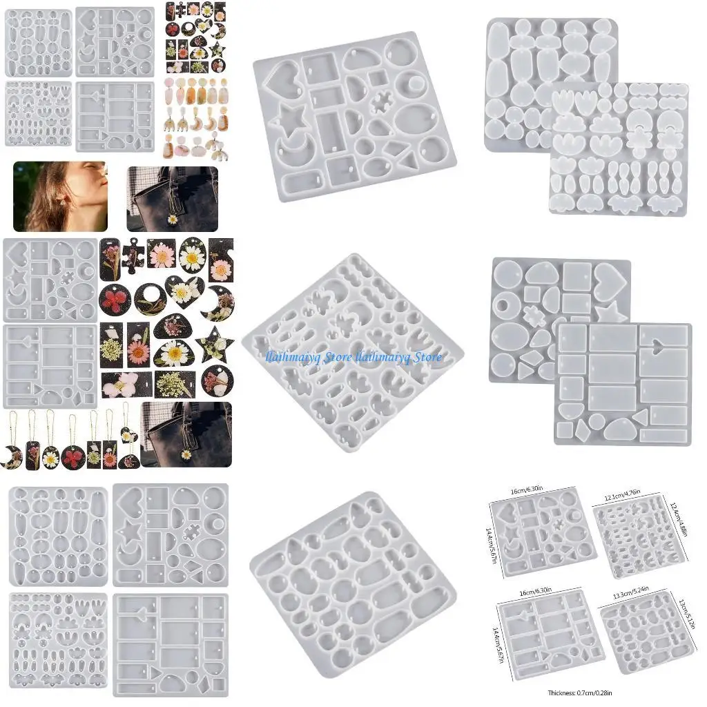 

573B 4Pcs Various Styles Earring Keychain Mold Used for Resin Casting Jewelry Making