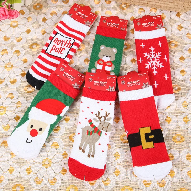 NEW Children Christmas Cotton Socks Red Xmas Baby Kawaii Cartoon Fashion Socks 2023 Boys Girls New Years Gifts Santa Claus Snow