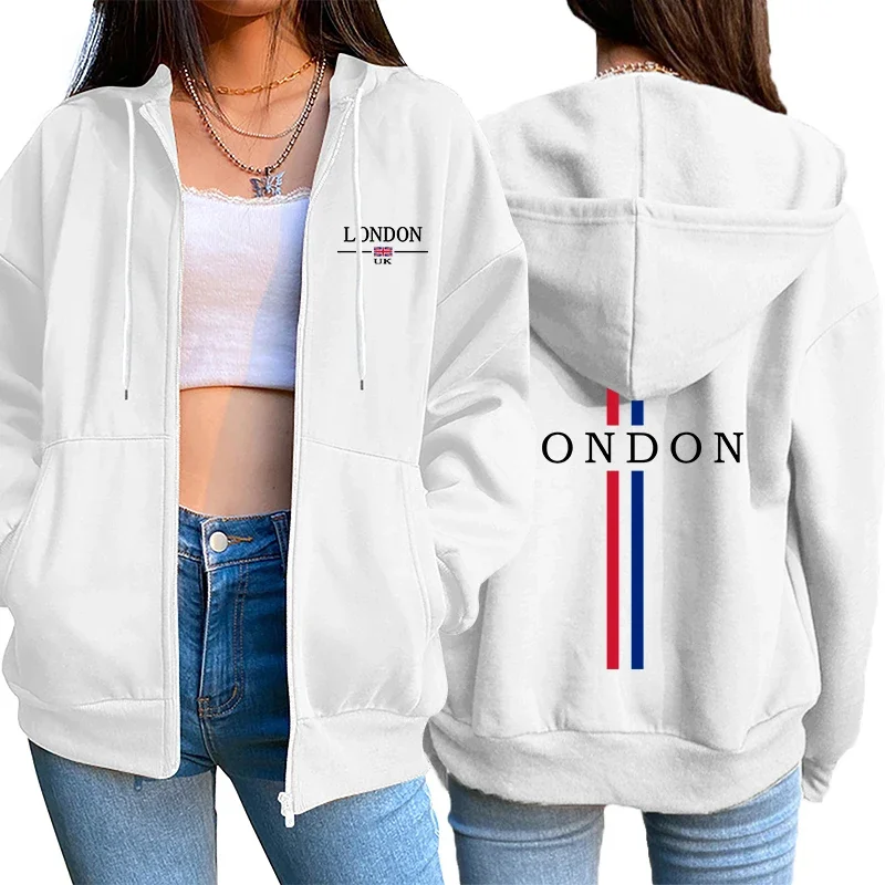 Womens Zipper Cardigan Coat Fashion Print Hooded Sweatshirt Hot Sales Casual Sport Top Lady Versatile Street Tracksuit Clothing