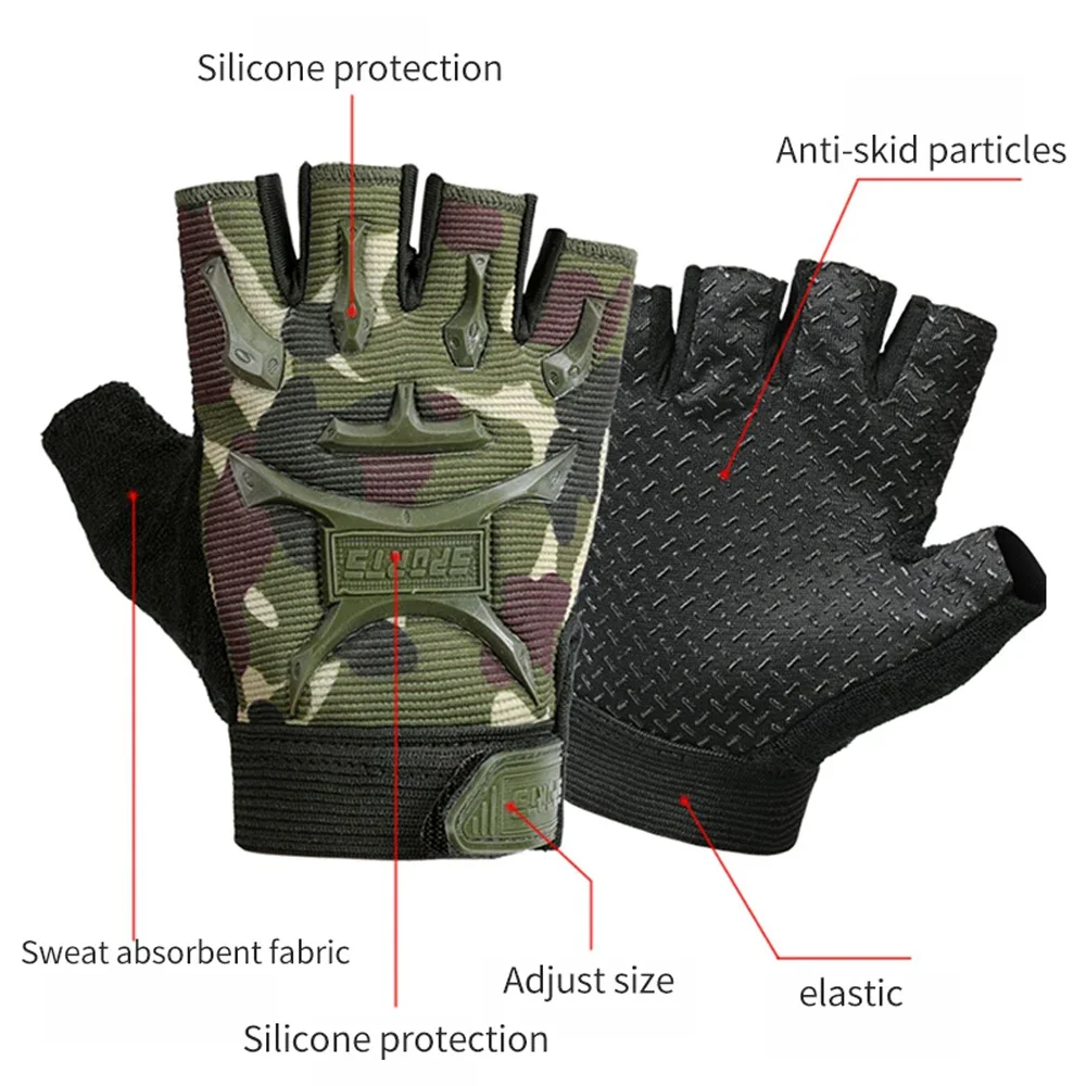 1Pair Kids Tactical Fingerless Gloves Military Camo Anti-Skid Mittens Half Finger Boys Children Sports Cycling Roller Skating