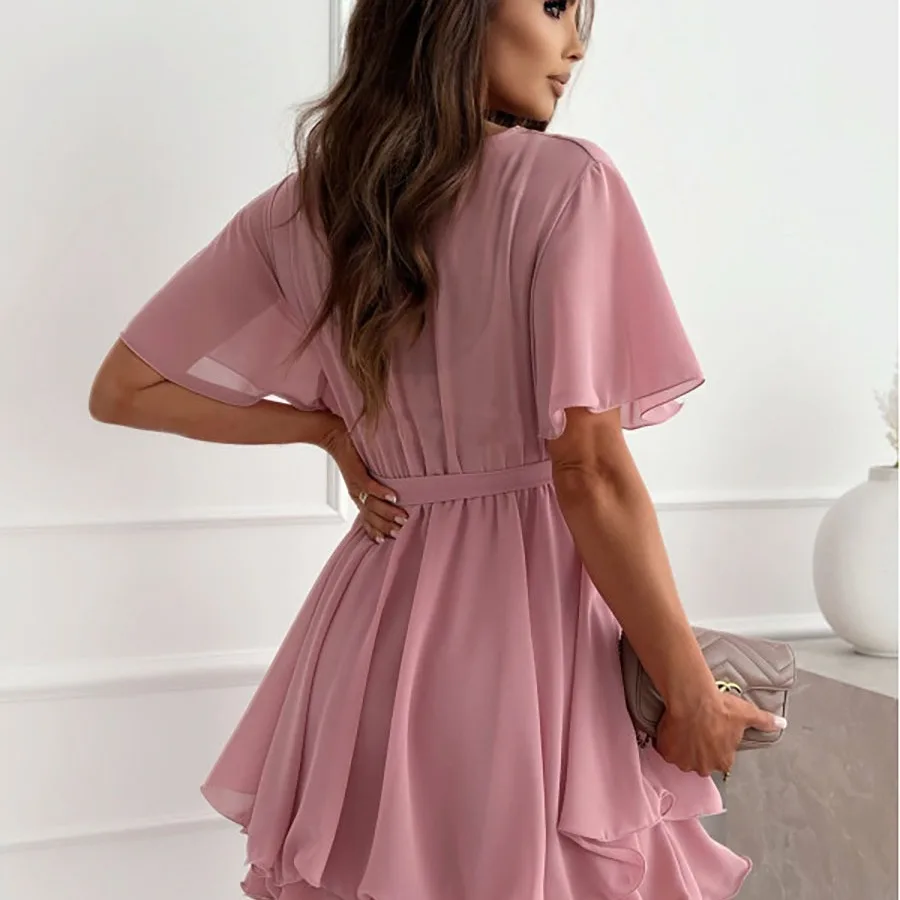 Sexy V-Ne mousseline de soie ourlet à volants jupe ort Dr croix cravate taille conception disponible dans les couleurs du t-shirt femmes Faion été Dr