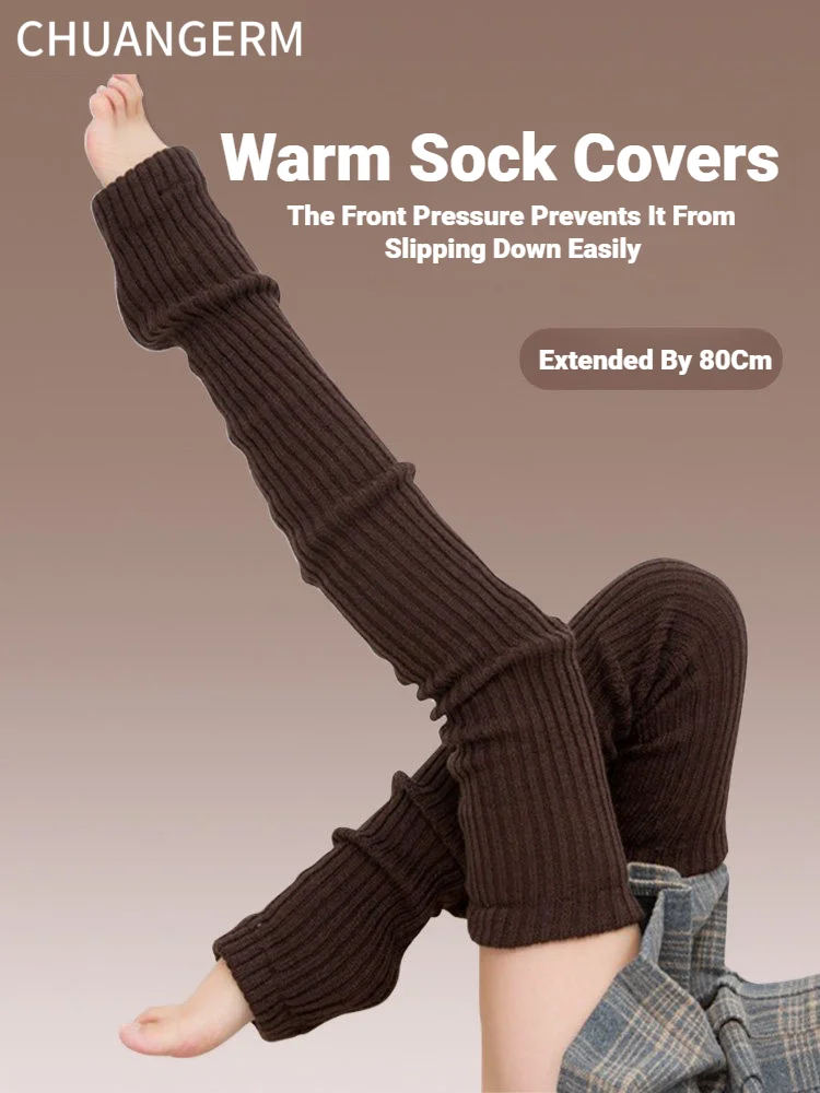 CHUANGERM Women Knee‑High Leg Warmers Gothic Knitted Winter Socks Warm Long Yoga Pilates Socks Outdoor Sports Accessories