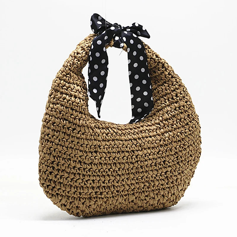 Straw Bags For Women Luxury Designer Handbags And Purses 2024 New In Casual Vacation Summer Beach Handmade Weave Wrist Half Moon