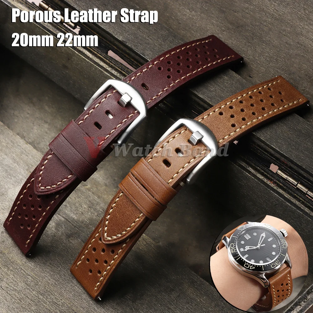 20mm 22mm Vintage Leather Strap for Tag Heuer for Seiko WatchBand Men Women Quick Release Bands for Huawei Bracelet Accessories