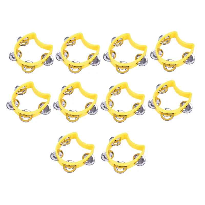 10PCS Tamborines Musical Instrument Noise Makers Percussion Tambourine 4 Bells Handheld Percussion Drum Tambourine
