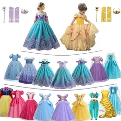 2024 Costumes for Girls Cosplay Princess Belle Mermaid Rapunzel Jasmine Clothes Princess Dress for Girl Cinderella Elsa Dress Up