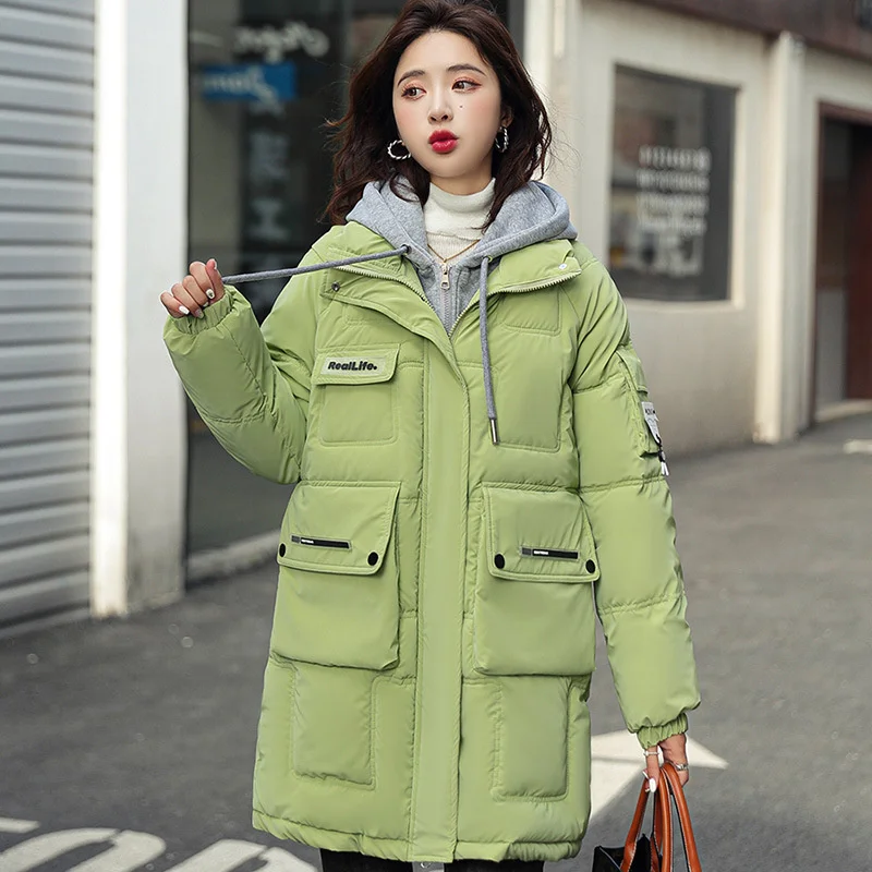 2024 New Winter Cotton Padded Coats Women Hooded Parkas Thick Warm Wadded Jackets  Loose Lady Klein Blue White Green Outerwear