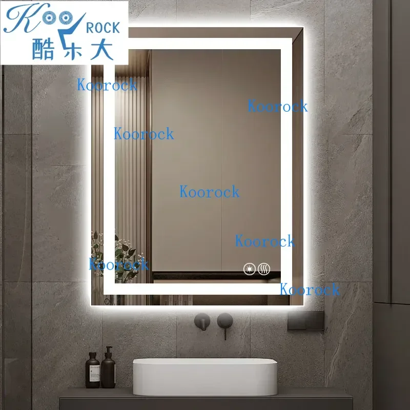 Rectangular Smart Bathroom Mirror with LED Backlight Adjustable, Horizontal/Vertical Hanging, Touch Button Control, Anti-Fog