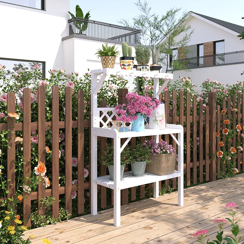 Gardening workbench operation Household planting tool storage rack, outdoor preservative wood garden