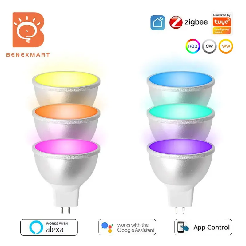 Benexamrt 6 Pcs 12V MR16 Tuya Zigbee Led Light Bulb Smart Spotlighting RGBCW Dimmable Lamp Homekit Siri Alexa Google Home