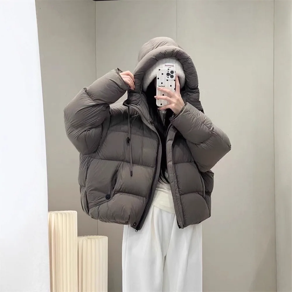 الشتاء الرباط مقنعين بطة بيضاء أسفل سترة الإناث الصلبة سستة الدافئة الخبز أبلى المرأة فضفاضة باركر أسفل سترة #3