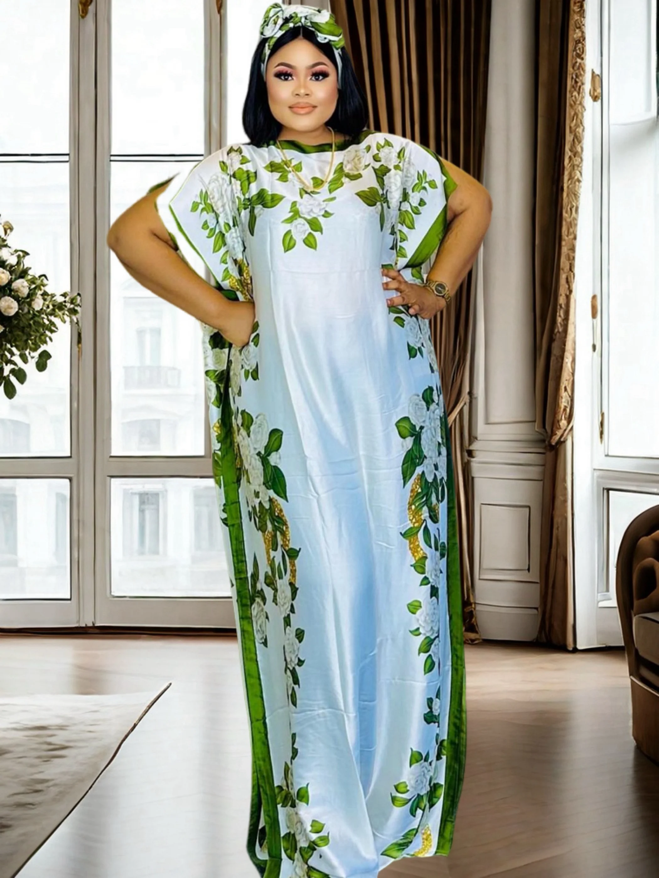 Robe caftan ethnique à manches courtes pour femmes, coupe ample, Maxi, robe d'été longue