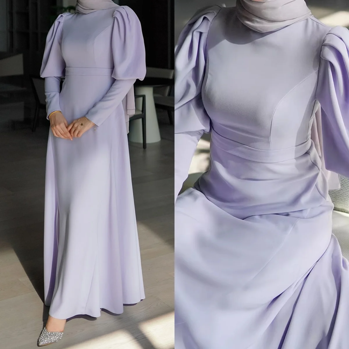 Passen Sie ein elegantes A-Linien-Hochzeitskleid mit U-Ausschnitt und langen Ärmeln und Reißverschluss an. Bodenlange Rüschen-Kleider für formelle Anlässe