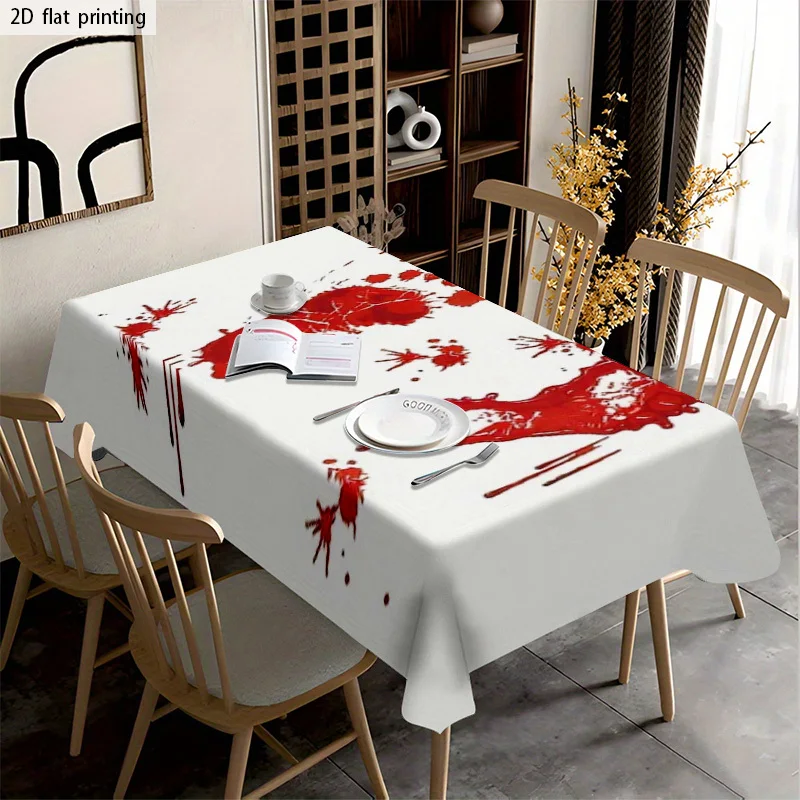 1pc Red Splatter Pattern Tablecloth | Soft, Fashionable, Machine Washable, Polyester, Rectangle, Ideal for Dining, Coffee, and O