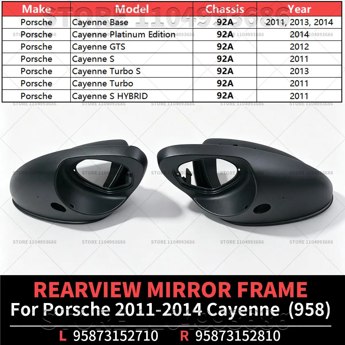 For Porsche 2011 2012 2013 2014 Cayenne (92A) Rearview Mirror Frame OEM 95873152810 95873152710 958731527109B9 958731528109B9