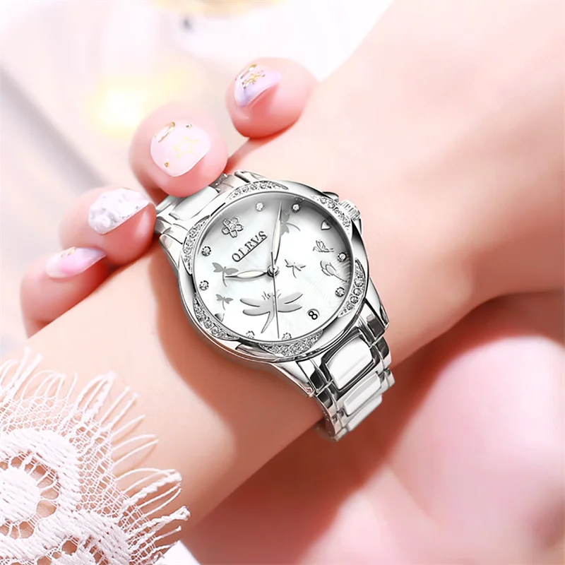 Olevs Dame Keramik Mode Uhr Frauen automatische mechanische Frauen Armbanduhren weibliche Kleider uhr relogio feminino 2024