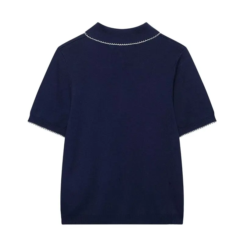 

Spring 2025 Women's Knitted ort Sve Top with Trim Commute Versatile Faionable Regular Length Crew Ne Sweater