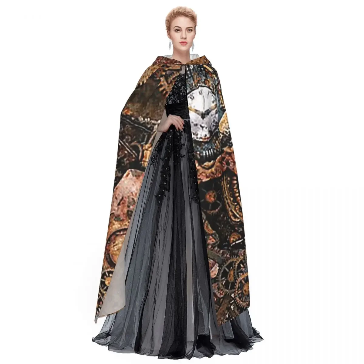 Custom Steampunk Gear Clockwork Gears Steampunk Cogwheel Gears Long Hooded Cloak Witch Medieval Costume Cosplay Cape HalloweenVa