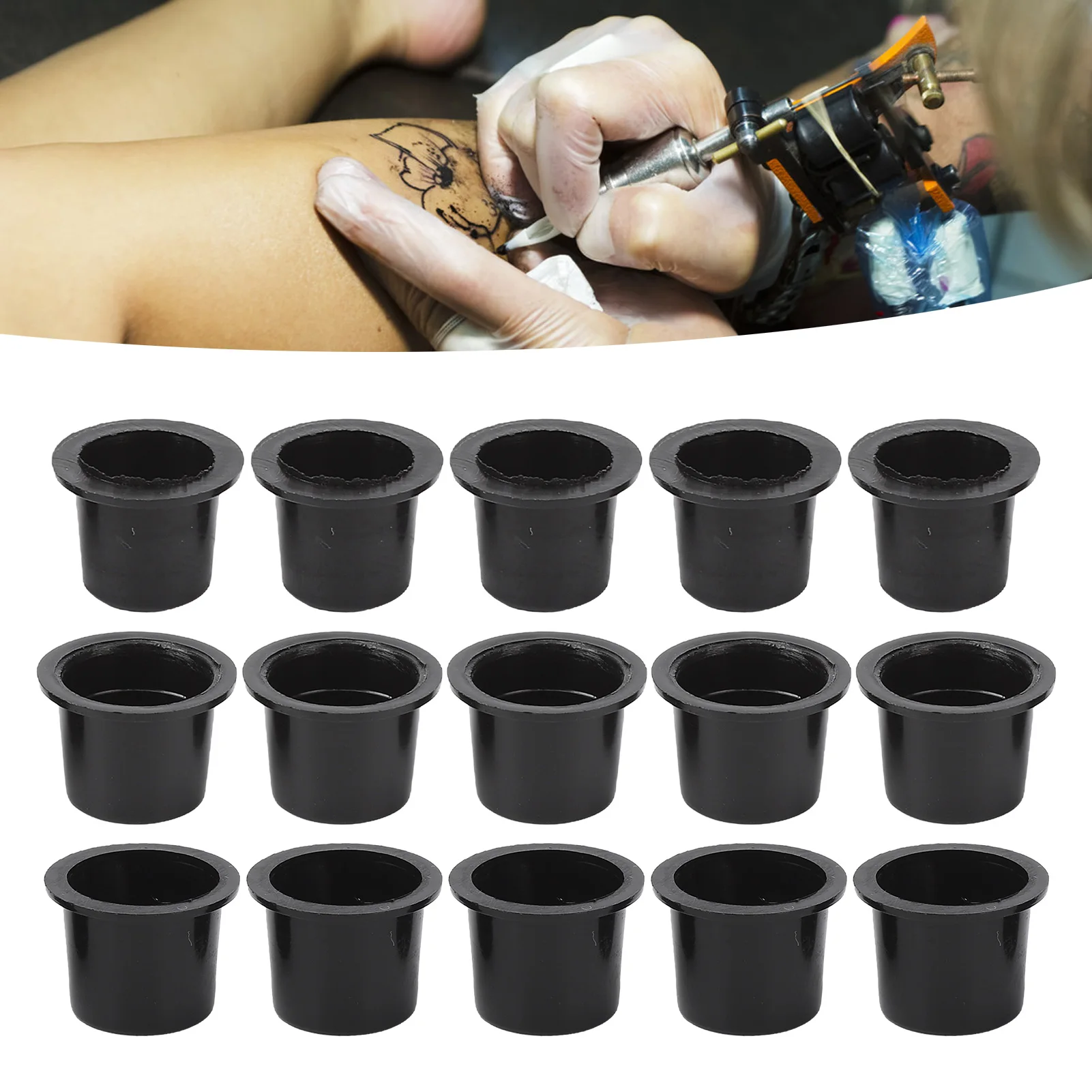 Tattoo Ink Caps Cups Disposable Plastic Makeup Pigment Ink Cups Tattoo Accessory Black 1000PCS Tattoo Ink Cups