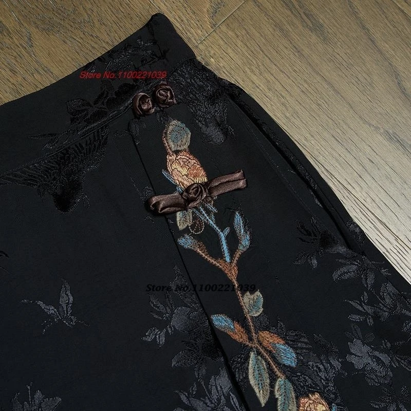 تنورة جاكار ساتان مطرزة بالزهور الصينية العتيقة لعام 2025 تنورة ميدي بخصر مطاطي تنورة فضفاضة شرقية عتيقة تنورة على شكل حرف a #5