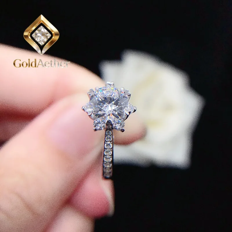 

Кольцо GoldNouveau Hearts & Arrows с муассанитом 1 карат (6,5 мм) D VVS1, обручальное кольцо из цельного белого золота 18 карат для нее, свадебное кольцо 1