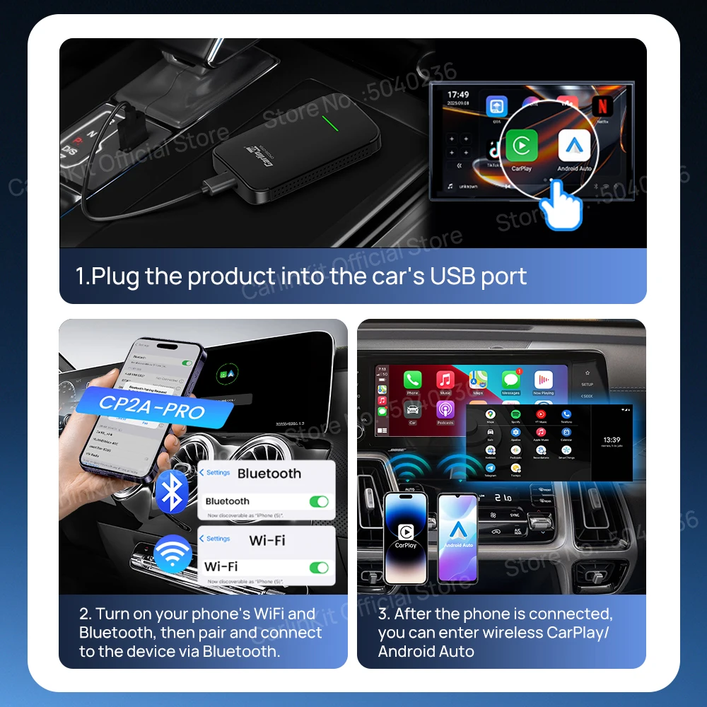 CarlinKit 4.0 CP2A Pro 3-In-1 Android TV Box CarPlay Ai Box يدعم Netflix YouTube Wireless CarPlay وAndroid Auto Smart Car Box