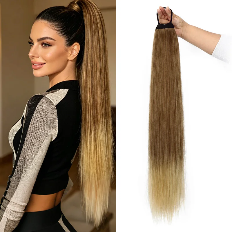 

28Inch Synthetic Long Straight Ponytail Hair Extension Heat Resistant Hairpiece for Women Daily Party Use