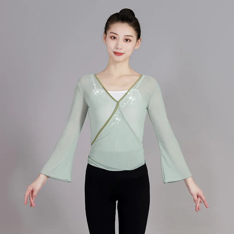 

Одежда для классических танцев, женские топы, длинные рукава, эластичная марлевая одежда, балетная тренировочная одежда на шнуровке