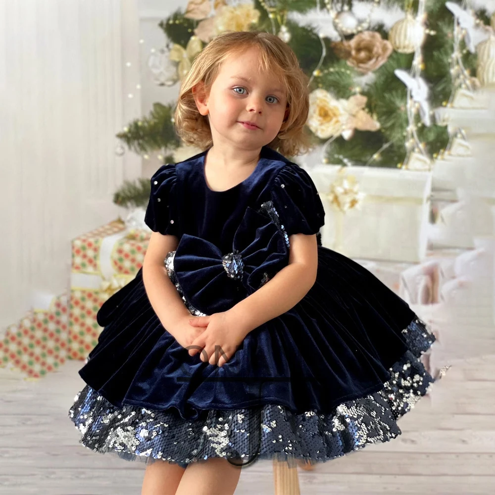 

JONANY Luxury O-Neck Flower Girl Dress Puffy Sequines Velvet Bow Personalised Ball Gown Little Girl Princess Roupas De Florista