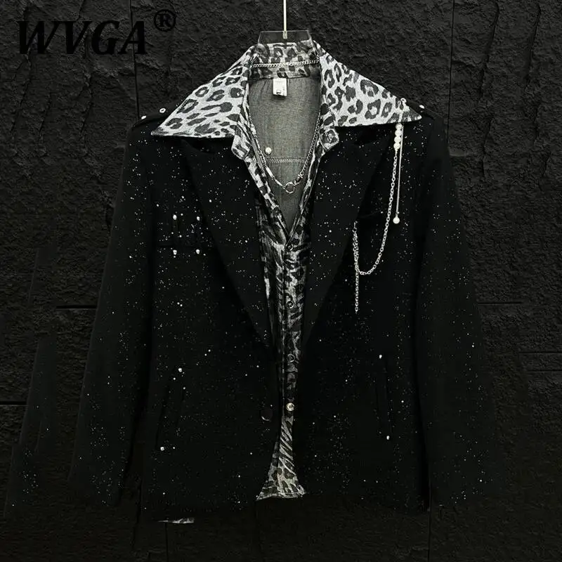 

WVGA Spring Autumn New Men Tide Niche Original Design Pearl Chain Fashion Long Sleeves Blazer Niche Chic Casual Suit-Coats W7436