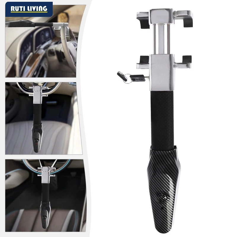 Universal Car Steering Wheel Lock Anti-theft Van Security Rotary Steering Heavy Duty Enhance Carbon