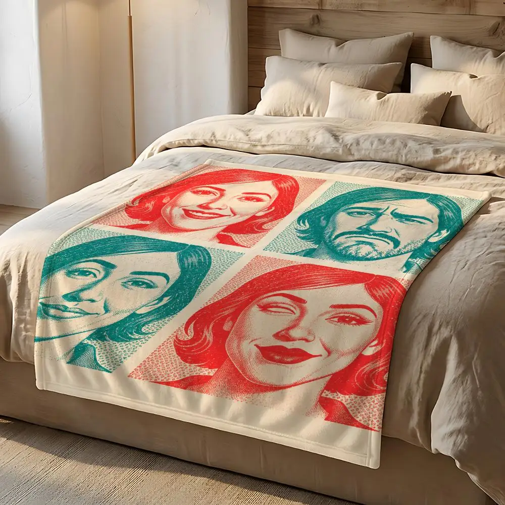 Illustration Theme Different facial expressions Throw Short Plush Throw Blanket Soft Skin-Friendly Multi-Scene Home Office