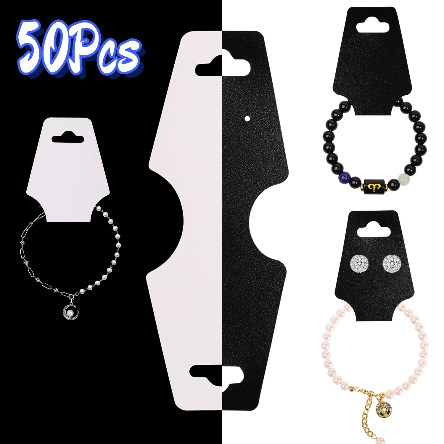 50pcs 4.5x12cm Jewelry Display Card Price Tag Foldable Blank Kraft Paper Card Necklace Bracelet Earrings Packaging Hanging Card