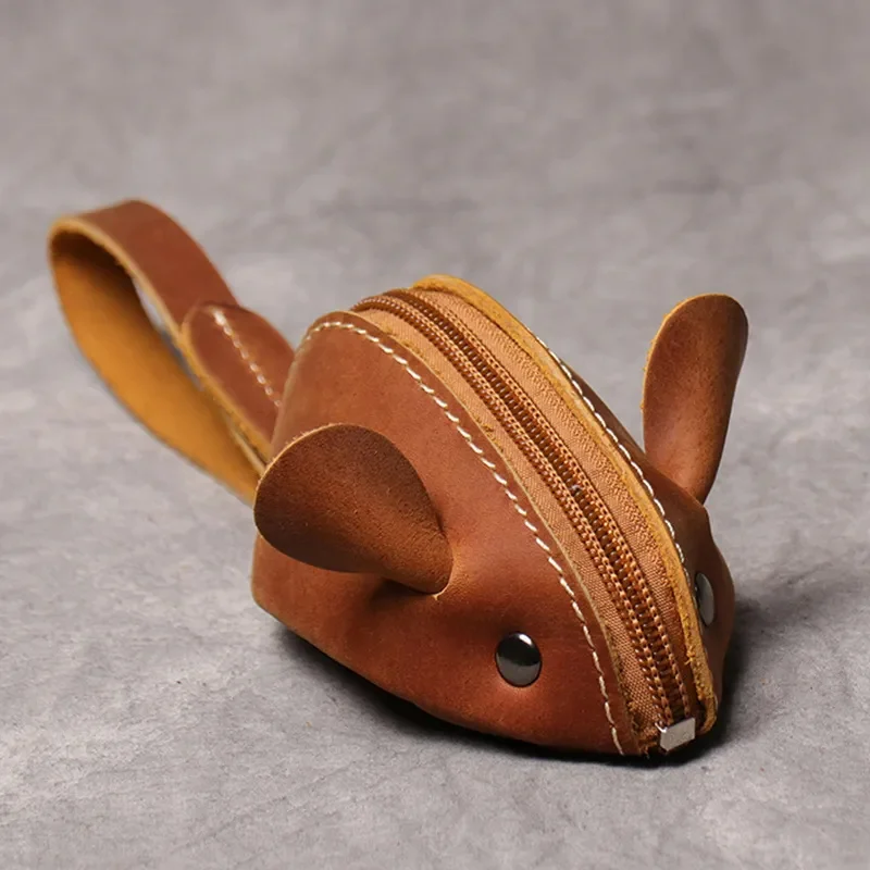 

Genuine Leather Coin Purse Creative Cute Mouse Storage Bag Trend Zipper Pocket Men Women Portable Wallets Children's Key Bags