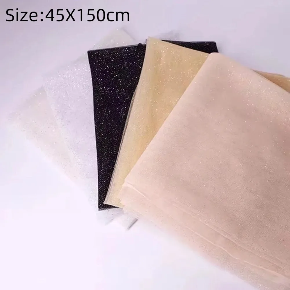 Nuovo 45cmX150cm Maglia Sparkle Tessuto Cucito FAI DA TE Morbido Sparkle Tulle Tessuto Glitter Paillettes Colore Solido Decorazione Materiale