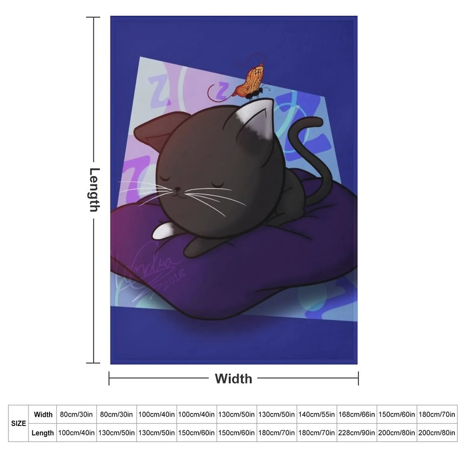 Sleepy Chibi Kitty Throw Blanket couch cozy soft plush fuzzy picnic outdoor blanket