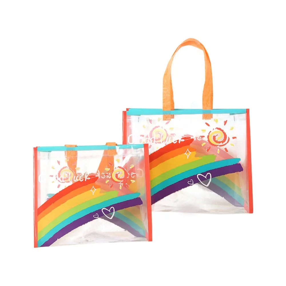 PVC Transparent Rainbow Shoulder Bag Waterproof Beach Swimming Storage Handbag Large Capacity Shopping Bag Totes