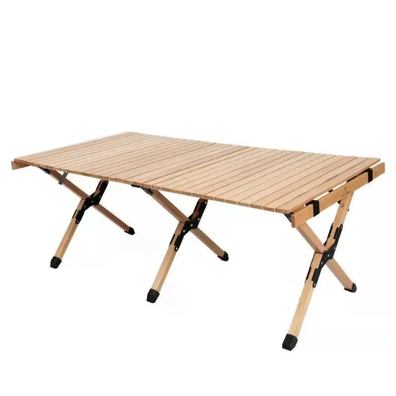 Outdoor egg roll table solid wood foldable table and chairs camping table picnic table portable camping travel picnic table