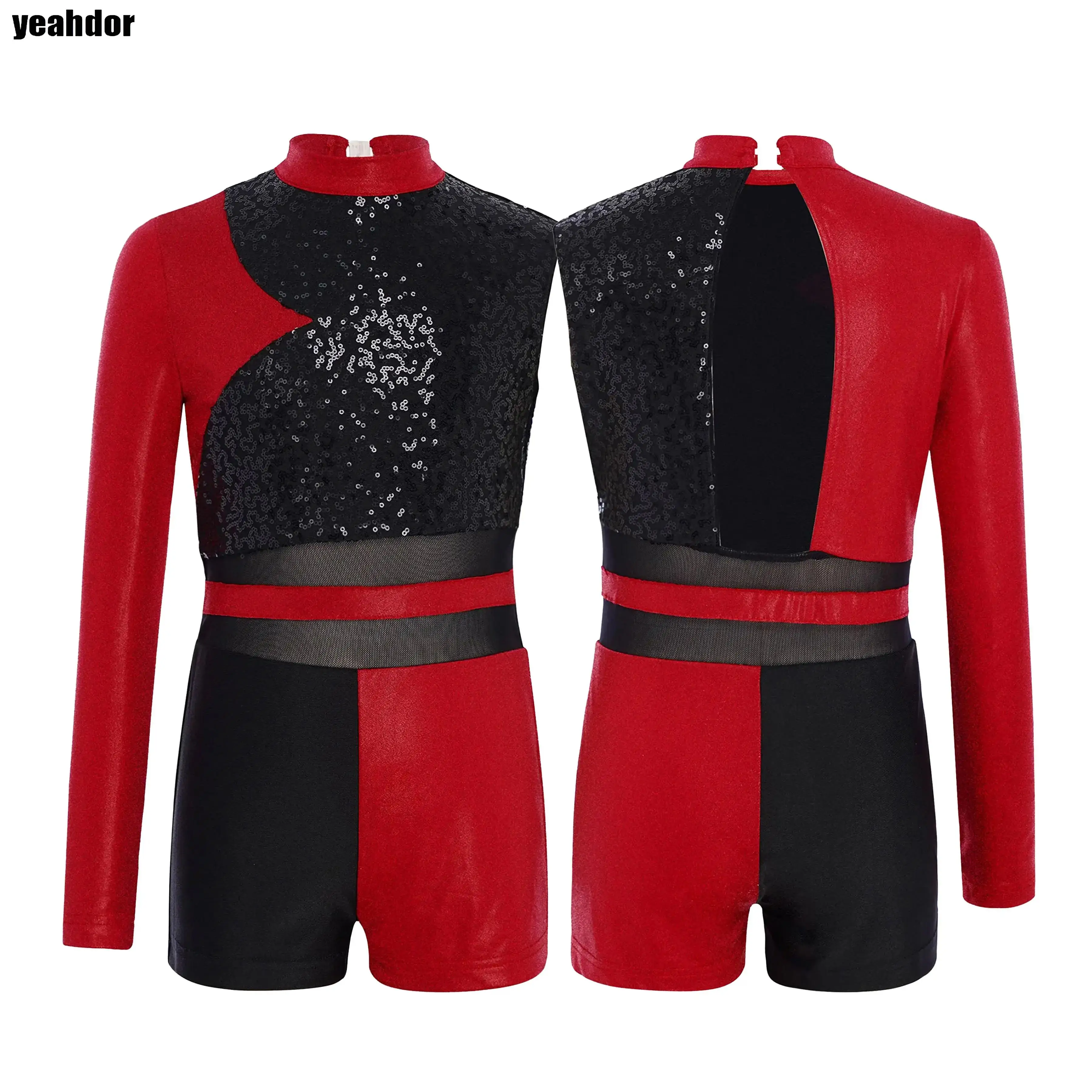 Glittery Sequins Shorts Kids Girls Shorty Unitrard Bodysuit for Gymnastics Boyshort Metallic Latin Dance Jazz Skating Leotard